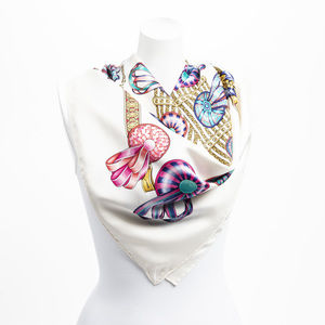 Hermes Scarf   in Cream/Gold/Blue 100% Twill Silk